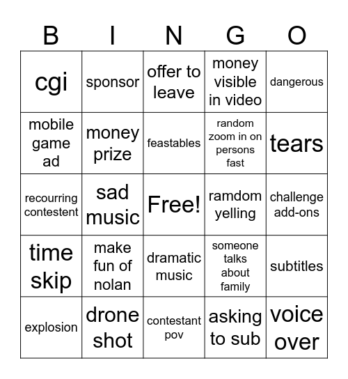 Mr Beast Bingo Card