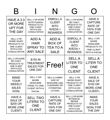 AVEDA 20% OFF WEEKEND Bingo Card