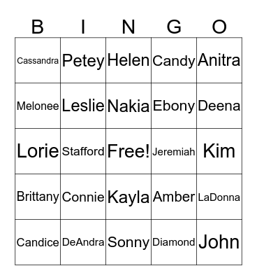 Brown/Lane Family Reunion Bingo Card