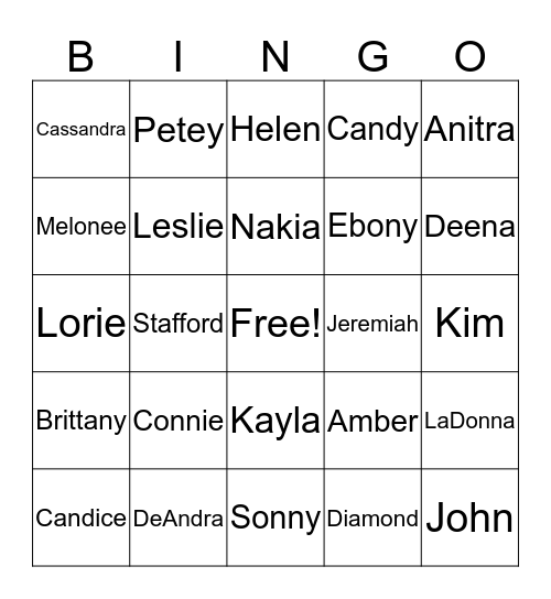 Brown/Lane Family Reunion Bingo Card