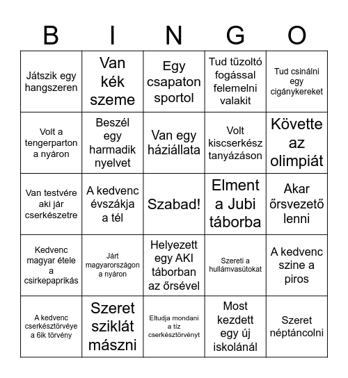 Cserkész Ismerkedő Bingo Card