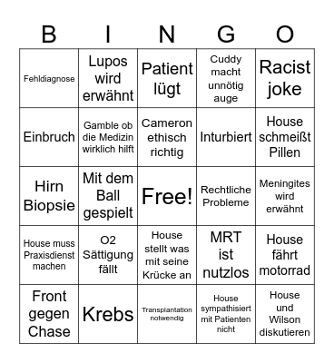 Dr. House Bingo rwrk Bingo Card