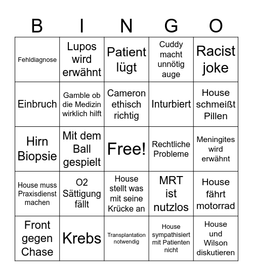 Dr. House Bingo rwrk Bingo Card