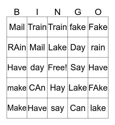Words Bingo Card