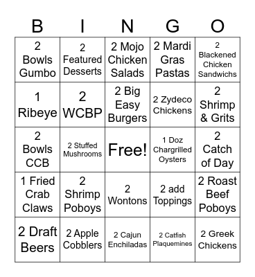 Crescent City Grill Bingo Card