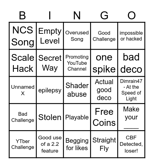 Recent Tab Bingo Card