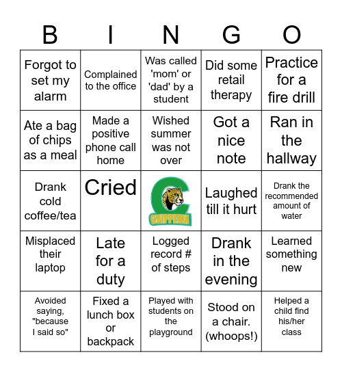 First Week of School Teacher BINGO Card