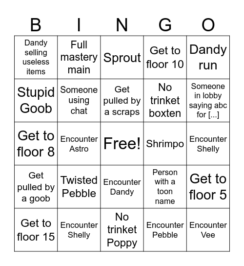 Dandys world Bingo Card