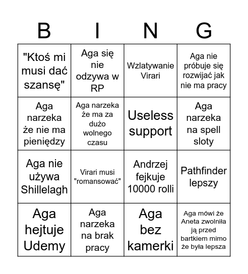 Aga bingo Card