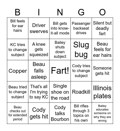 Car Bingo Card