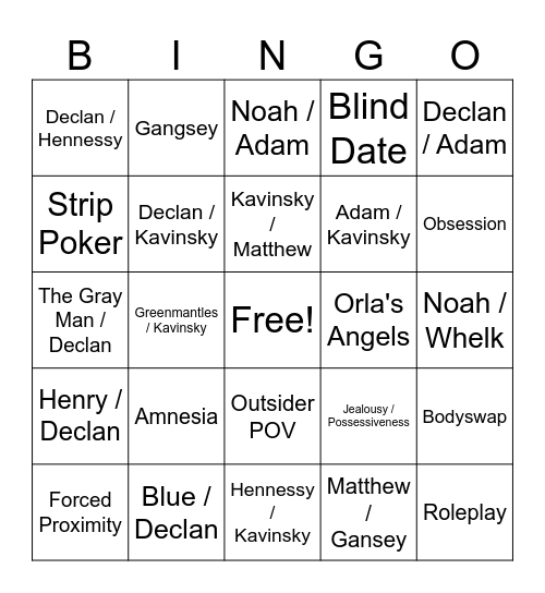 trc rarepair bingo - kate Bingo Card