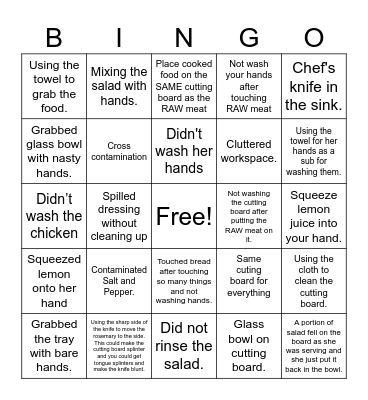 What not to do in the kitchen! Bingo Card