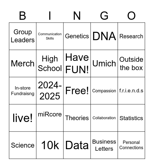 FUNdraising Bingo Card