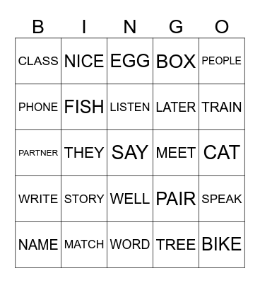 spelling Bingo Card