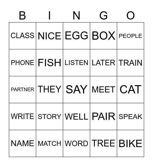 spelling Bingo Card