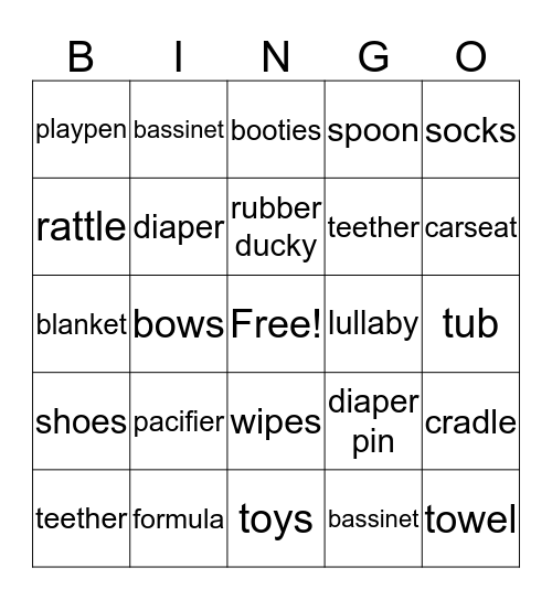 Ashley's Baby Shower Bingo Card