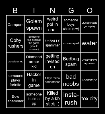 Ultimate Bedwars Bingo Card