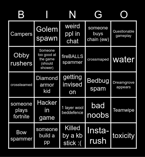 Ultimate Bedwars Bingo Card