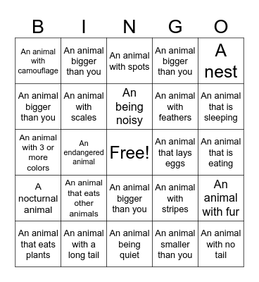 Zoo BINGO Card