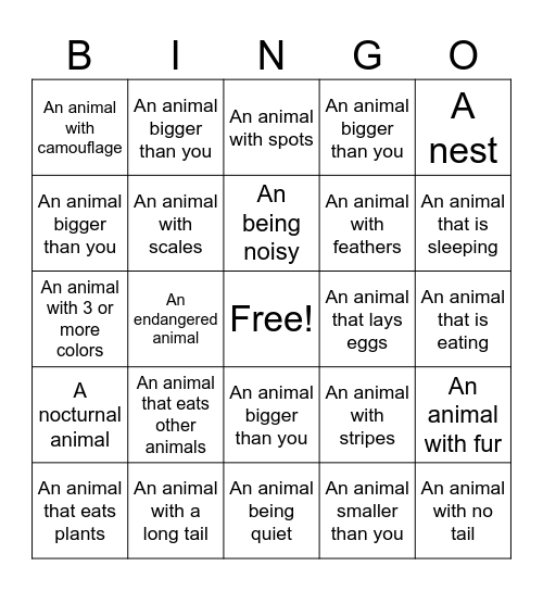 Zoo BINGO Card