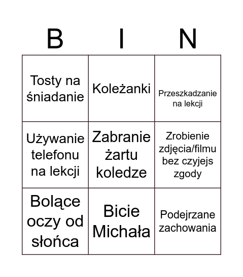 Łukasz Bingo Card