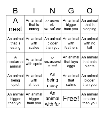 Zoo BINGO Card