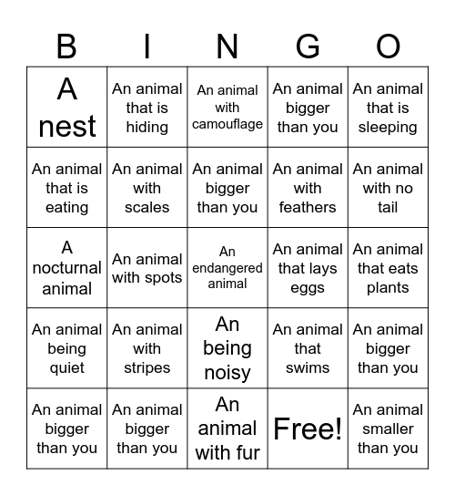 Zoo BINGO Card