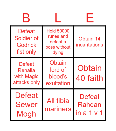 Elden Ring Bingo Card