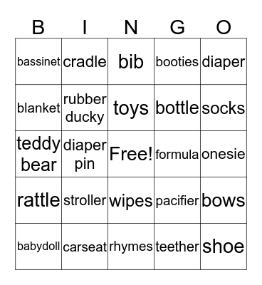 Ashley's Baby Shower Bingo Card