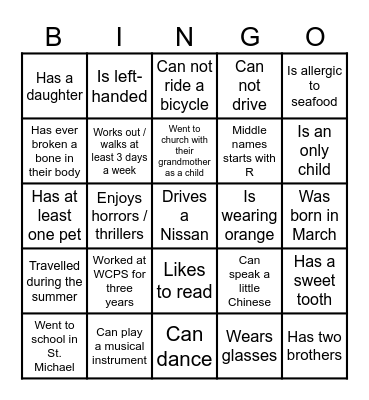 WCPS STAFF BINGO Card