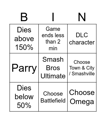 Smash Bros Bingo Card