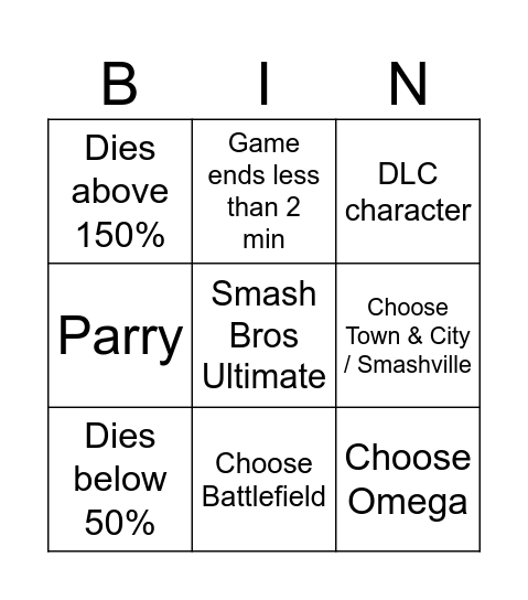Smash Bros Bingo Card