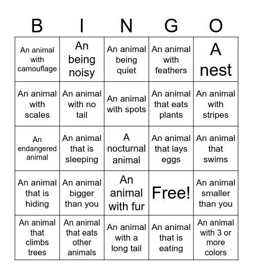 Zoo BINGO Card