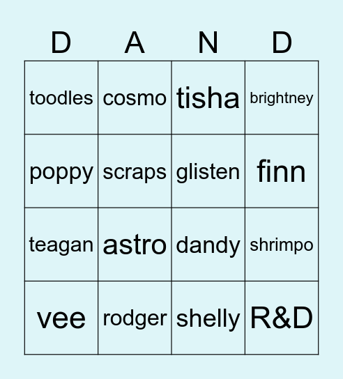 dandy xd Bingo Card