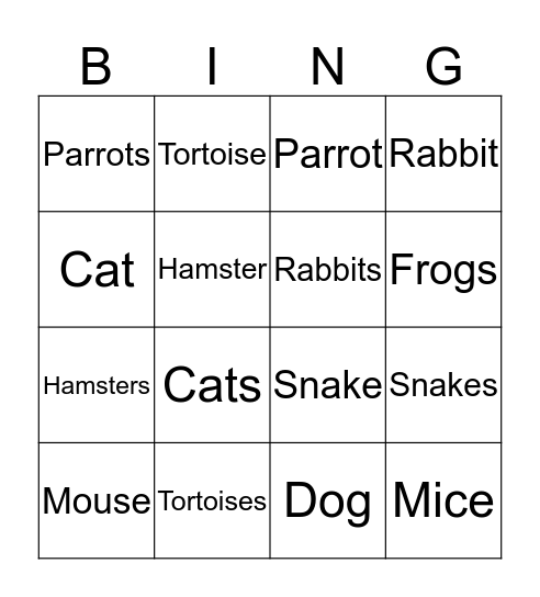 Pets Bingo Card