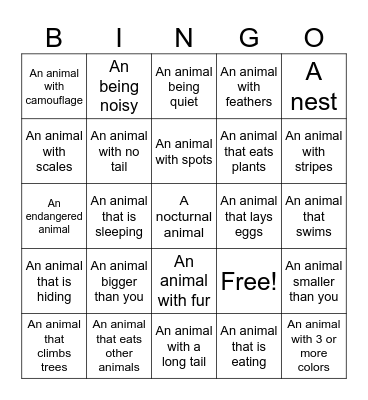 Zoo BINGO Card