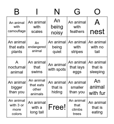 Zoo BINGO Card