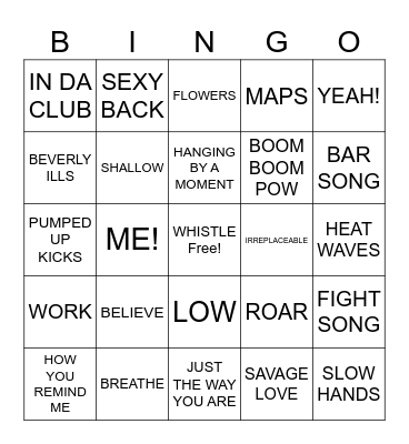 HIT SONGS Bingo Card