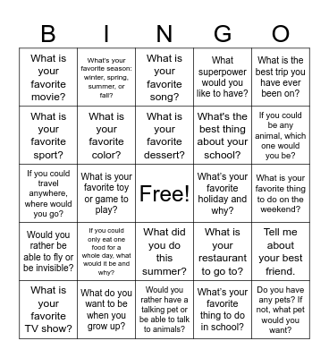 GET TO KNOW ME Bingo Card