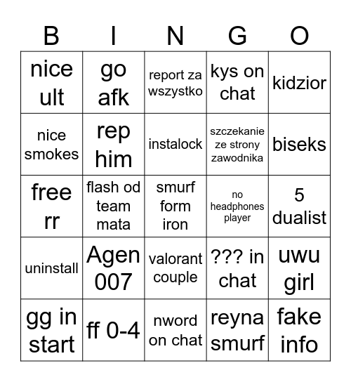 Valorant bingo Card