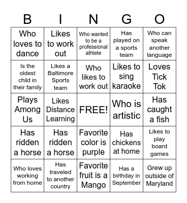 ICEBREAKER Bingo Card