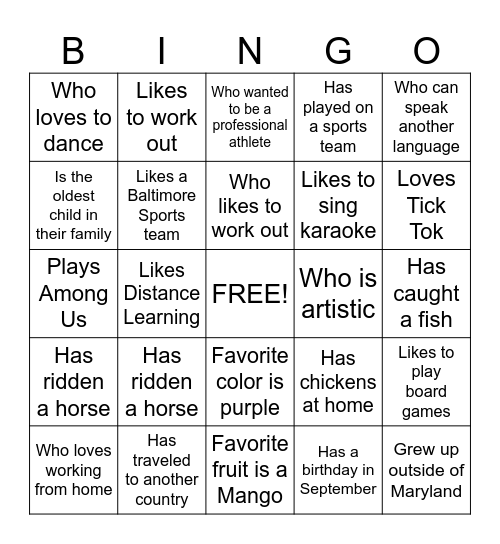 ICEBREAKER Bingo Card