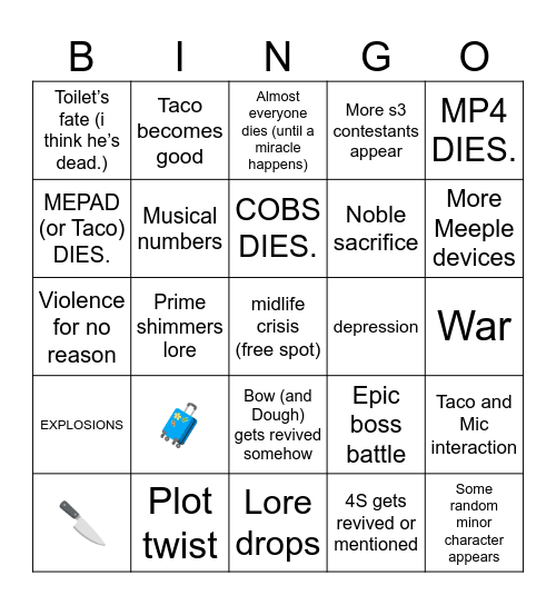 II 2 FINALE BINGO :00 Bingo Card