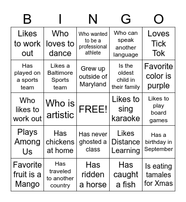 ICEBREAKER Bingo Card