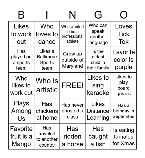 ICEBREAKER Bingo Card