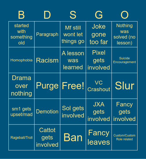 BDS DRAMA BINGO Card