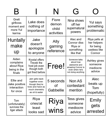 DCAS Finale predictions Bingo Card