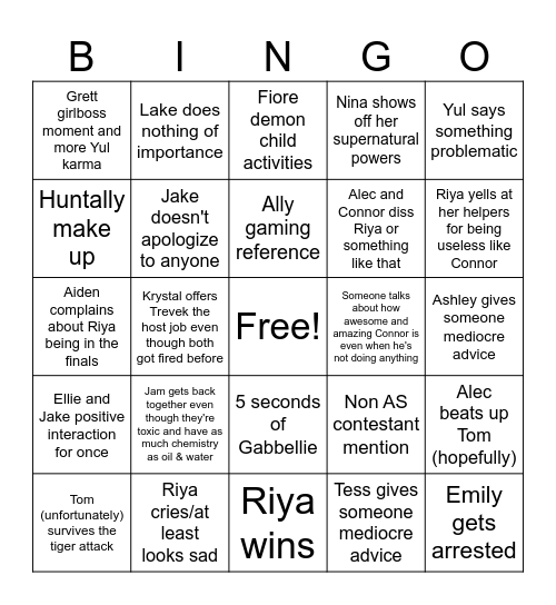 DCAS Finale predictions Bingo Card