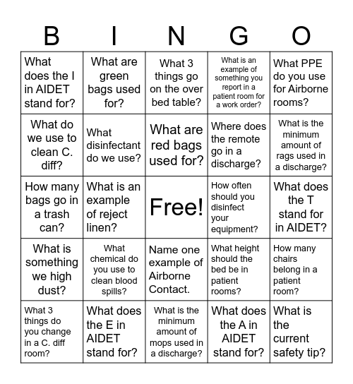 EVS  Bingo Card