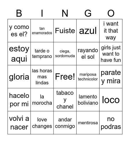 Los 49 principales  de Lola Bingo Card